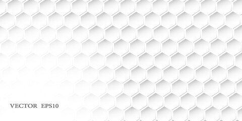 Abstract. Embossed Hexagon , honeycomb white Background ,light and shadow ,Vector