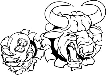Bull Minotaur Longhorn Cow Gamer Mascot Cartoon