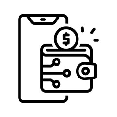 Vector black line icon for Digital wallet