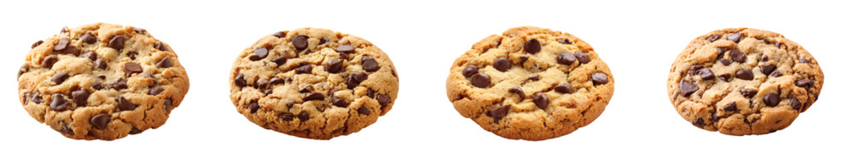 Classic Chocolate Chip Cookie, Freshly Baked Single Item PNG set with Transparent Background