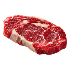 Obraz premium Raw beef steak on white background showing fresh uncooked meat slice