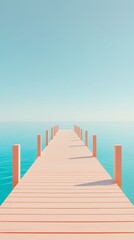 Obraz premium A pink wooden dock extends into a calm blue ocean under a clear sky