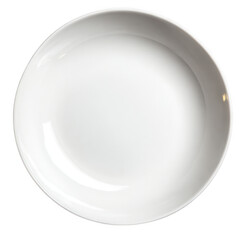 Clean white ceramic dinner plate with a subtle sheen isolated on transparent background