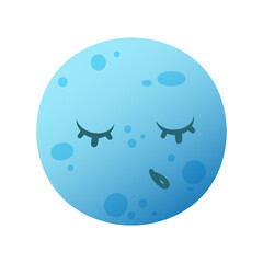 Sleeping blue moon with closed eyes and eyelashes. The design is simple and playful, suitable for children's themes or summer concepts. Vector illustration