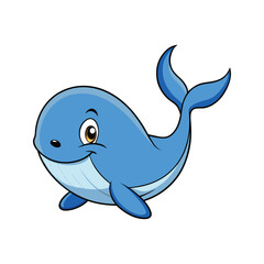 Fototapeta premium Happy cartoon whale with blue tones Vector illustration isolated on white background
