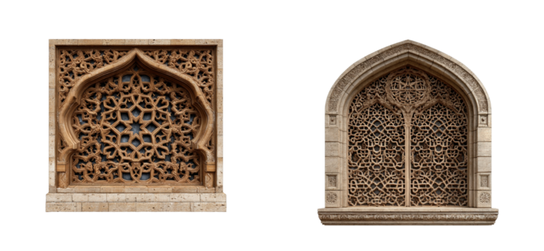 Intricate islamic architecture historic mosque decorative window urban setting captured cut out set png