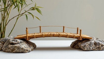 a minimalist bridge crafted from bamboo illustrates symbolism in zen designâ€”connection, movement, and mindful crossing in natural form.