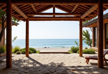 a peaceful entryway built with bamboo pillars and sand, inviting visitors into the symbolism in zen design of intentional living.