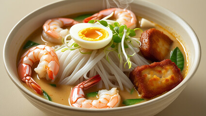 a steaming hot Singapore laksa