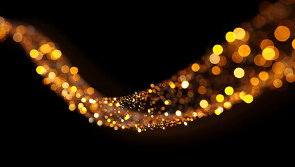 Abstract Gold Bokeh Lights: Elegant, Festive, Sparkling Wave on Black Background