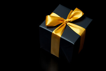 Luxury Black Gift Box with Gold Ribbon: Elegant, Mysterious, Premium Packaging.