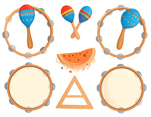 Detailed studio shot of a complete drum kit, featuring cymbals, toms, and a bass drum on white background