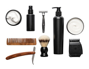White skincare products with makeup brushes on black display