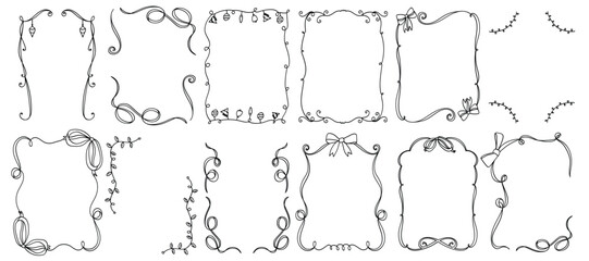 Merry Christmas hand drawn cottage frame vector set. Collection of frame different with christmas element decoration. Design for card, poster, cover, packaging, promotion, ads.