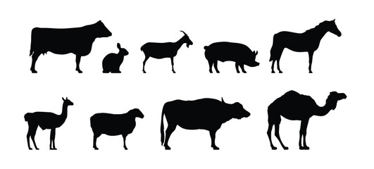 Mammal Farm Animal Silhouettes Set Vector