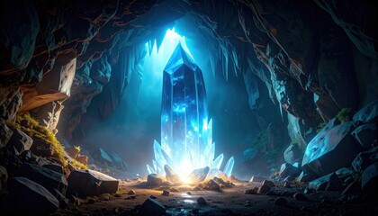 Glowing Crystal In Mysterious Cave