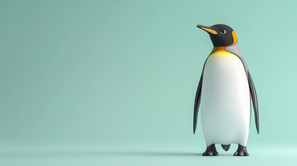 Fototapeta premium A playful penguin standing on a smooth pastel background, exuding charm and curiosity