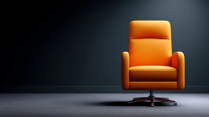 Empty orange office chair in a dark minimalist room