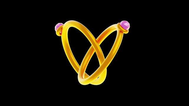 3D Animation of Interlocked Gold Wedding Rings | Alpha Channel