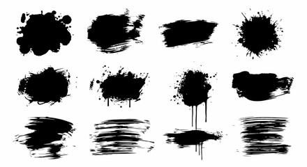Artistic paint splashes and grunge splatters on white background for design