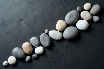 Polished stones on dark surface with side lighting, AI-generated