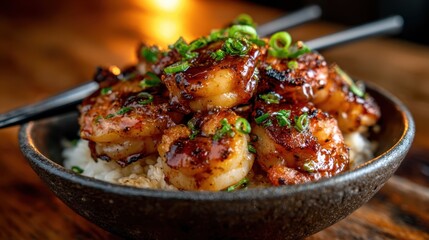 Succulent shrimp are beautifully presented with fresh herbs on a rich plate, highlighting culinary artistry, flavor, and gastronomic delight in an enticing dish.