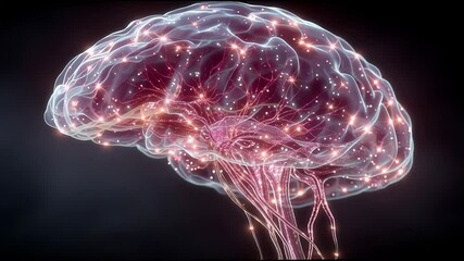 Exploring digital brain structure with electric pulses and neural connections in a vivid animated representation