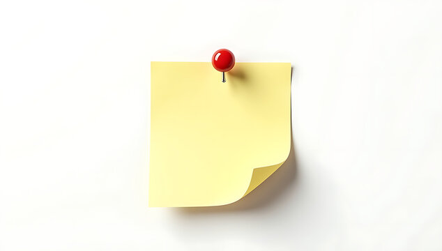 A yellow sticky note with a red pushpin, partly curled at one corner, giving a three-dimensional appearance, 4K and HD image