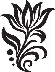 Elegant black botanical design with floral motifs and flourishes creates a classic decorative pattern for varied applications.