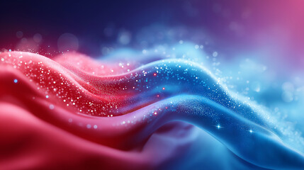 Abstrakte fließende Formen in rosa und blauen Farbverläufen mit Partikeln