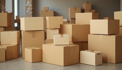 Stacked Brown Cardboard Boxes in Warehouse with Natural Lighting