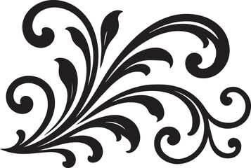 Fototapeta premium Black floral swirl design element with delicate tendrils and leaves for creative projects and decoration.
