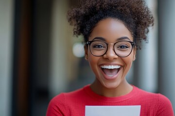Happy woman receives a mail notification of her tax refund, feeling relief and satisfaction from the financial windfall., Generative AI