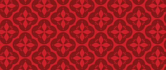 Happy Chinese new year pattern vector. Wallpaper with chinese flower pattern on red background. Modern luxury oriental illustration for cover, banner, website, decor, packaging.