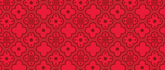 Happy Chinese new year pattern vector. Wallpaper with chinese flower pattern on red background. Modern luxury oriental illustration for cover, banner, website, decor, packaging.