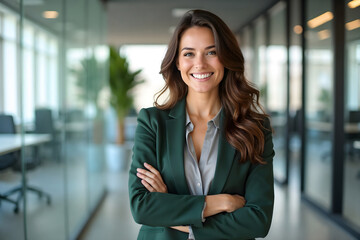 Obraz premium confident businesswoman modern office professional portrait meeting entrepreneur smart women happy colleague businessperson startup creative working female