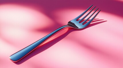 Sleek silver fork on a pink surface