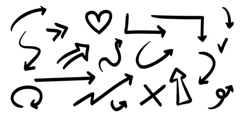 Hand-drawn arrows and symbols – doodle vector set for design and infographics