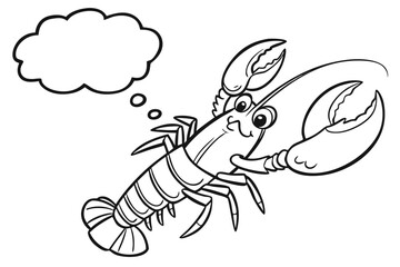 A cartoon lobster looking up at a thought bubble isolated on white background
