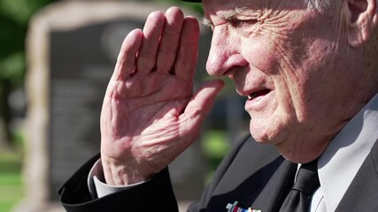 Elderly veteran saluting outdoors with respect and dignity, symbolizing honor and pride in service