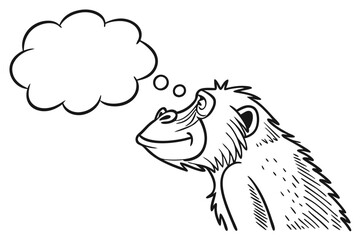 Cartoon monkey with a thought bubble isolated on white background