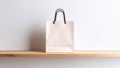 White paper shopping bag with handles, a blank and empty retail gift merchandise package