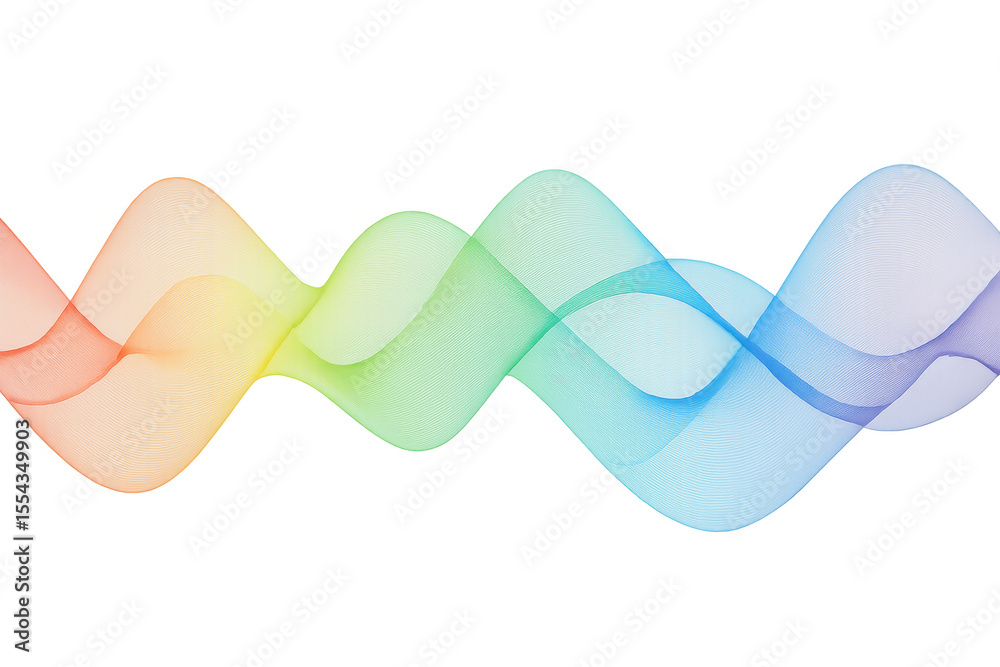 Poster smooth colorful wave lines creating a vibrant and dynamic design element on a transparent background