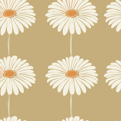 Hand-drawn Floral Seamless Pattern with Daisies and Leaves – Vintage Botanical Design