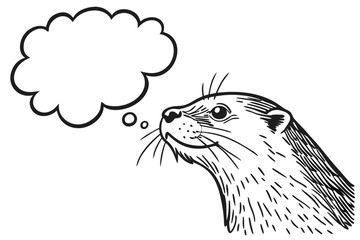 A cartoon otter looks up at a thought bubble isolated on white background
