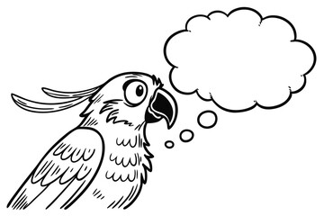 Cartoon parrot with a speech bubble isolated on white background
