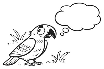 Cartoon parrot with a speech bubble isolated on white background