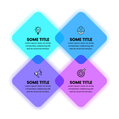 Infographic template. 4 glowing squares with icons