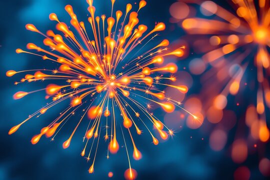 Orange fireworks burst against a dark background