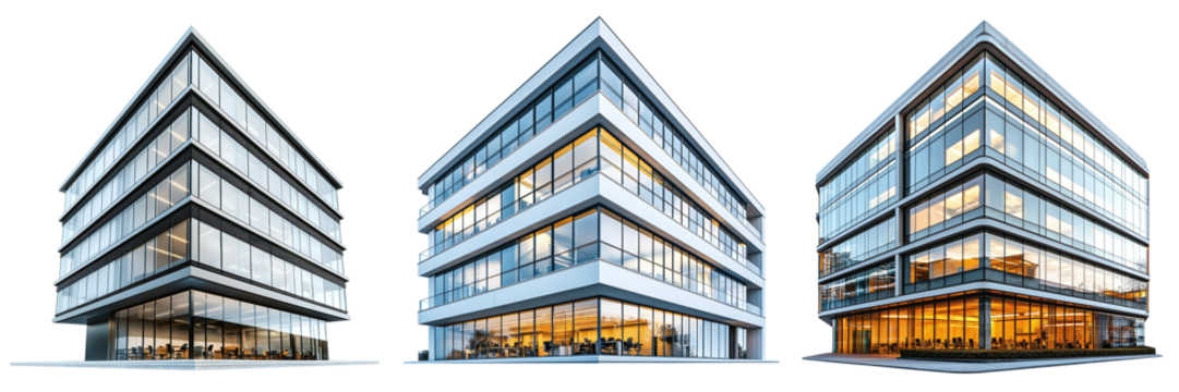 Set of modern business centers isolated on transparent background PNG - Powered by Adobe